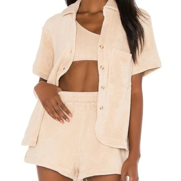 NWOT Frankies Bikinis 2-Piece Beige "Coco" Terrycloth Shirt & Shorts Set sz M - Picture 11 of 12